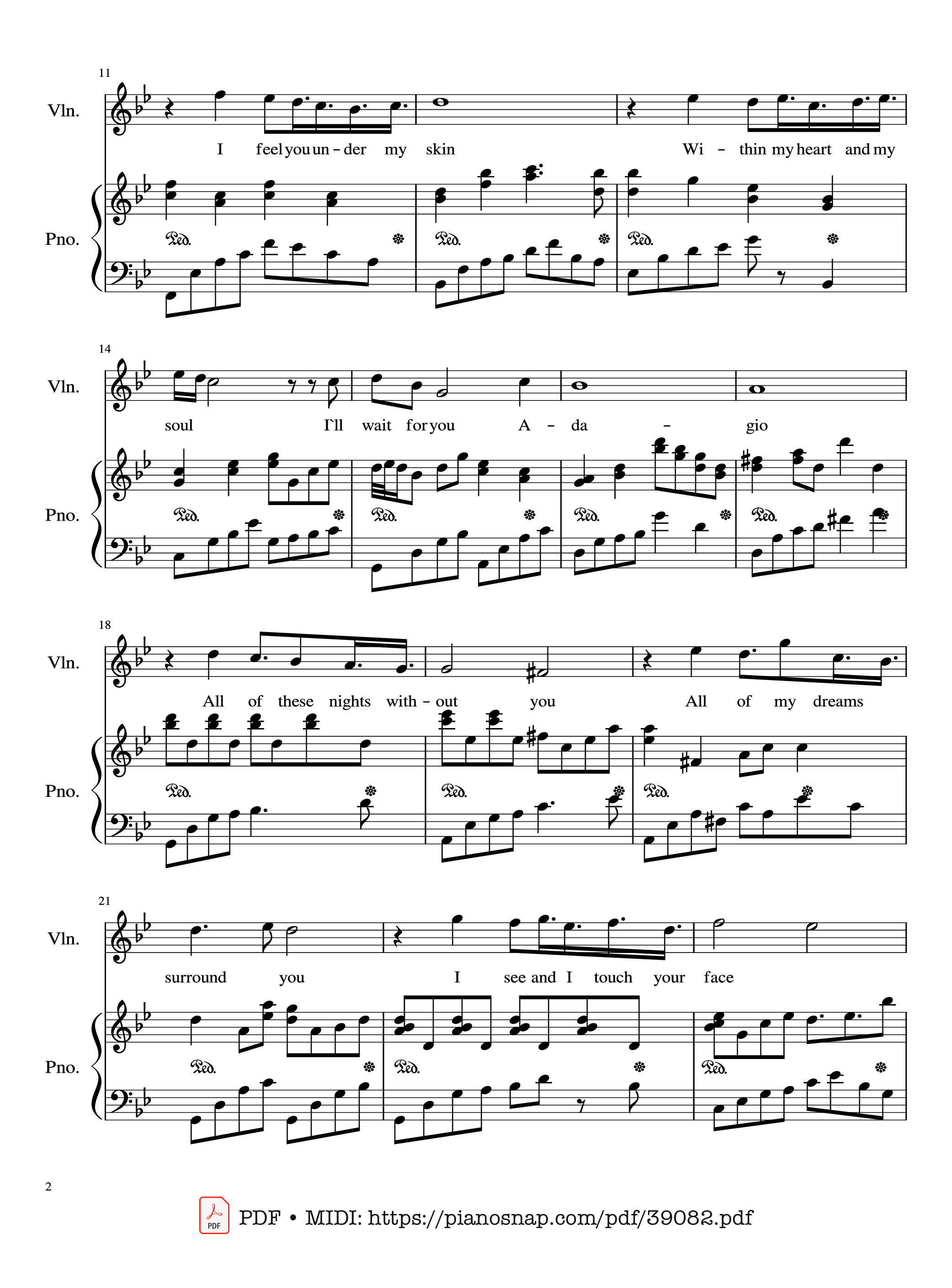 Page 2 of Sheet music PDF Piano Adagio (Lara Fabian) Violin & Piano - Albinoni