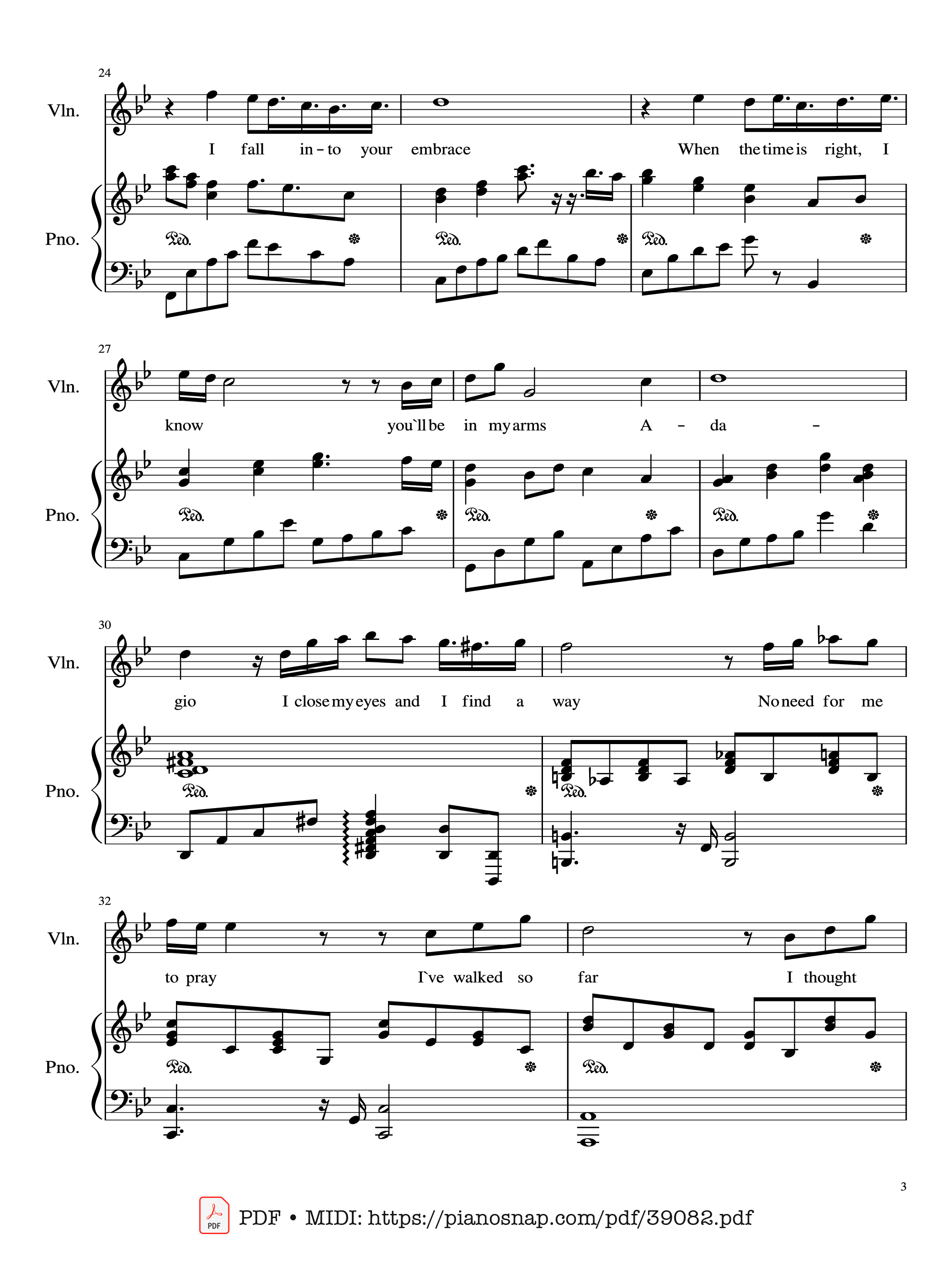 Page 3 of Sheet music PDF Piano Adagio (Lara Fabian) Violin & Piano - Albinoni