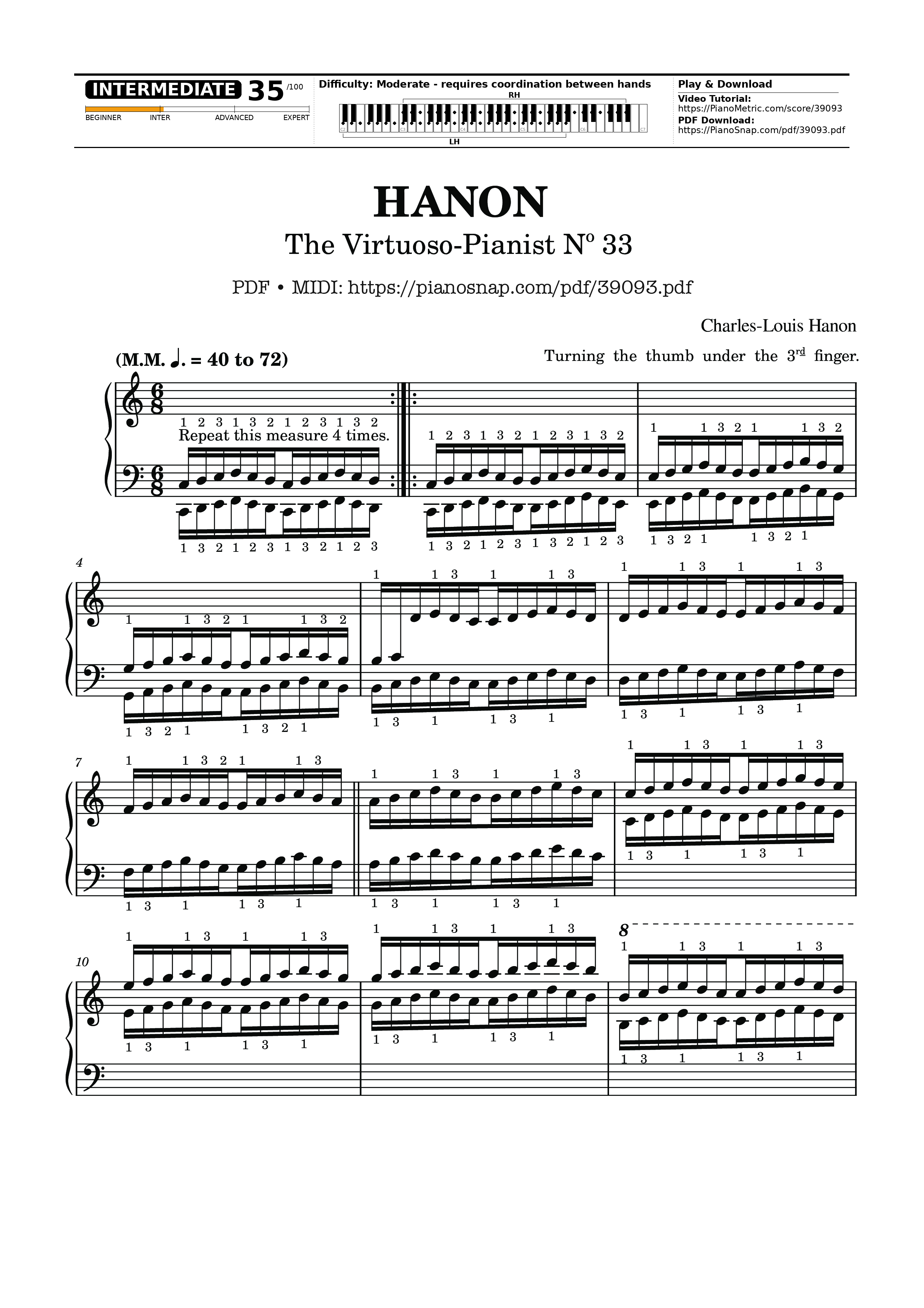 Page 1 of Sheet music PDF Piano Hanon - The Virtuoso Pianist No. 33 - Charles-Louis Hanon