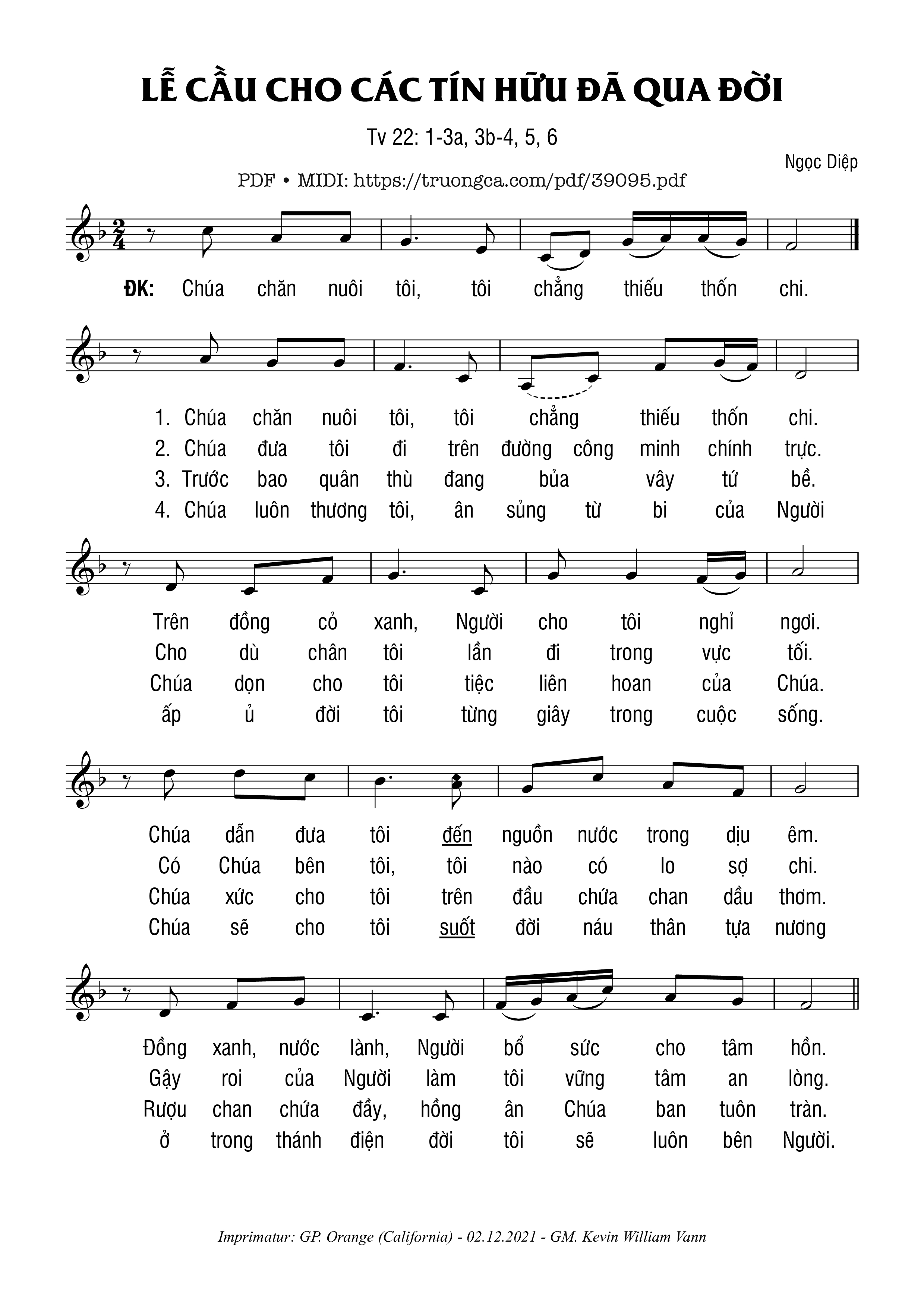 Page 1 of Sheet music PDF Thánh Vịnh 22, Lễ Cầu Cho Các Tín Hữu Đã Qua Đời - Ngọc Diệp