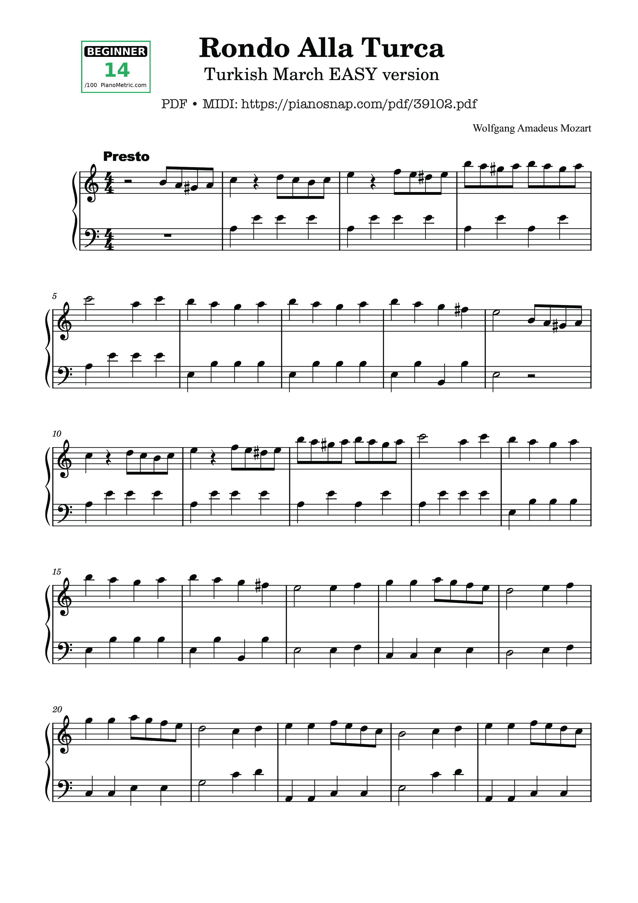 Page 1 of Sheet music PDF Piano Rondo Alla Turca - Turkish March EASY version - Wolfgang Amadeus Mozart