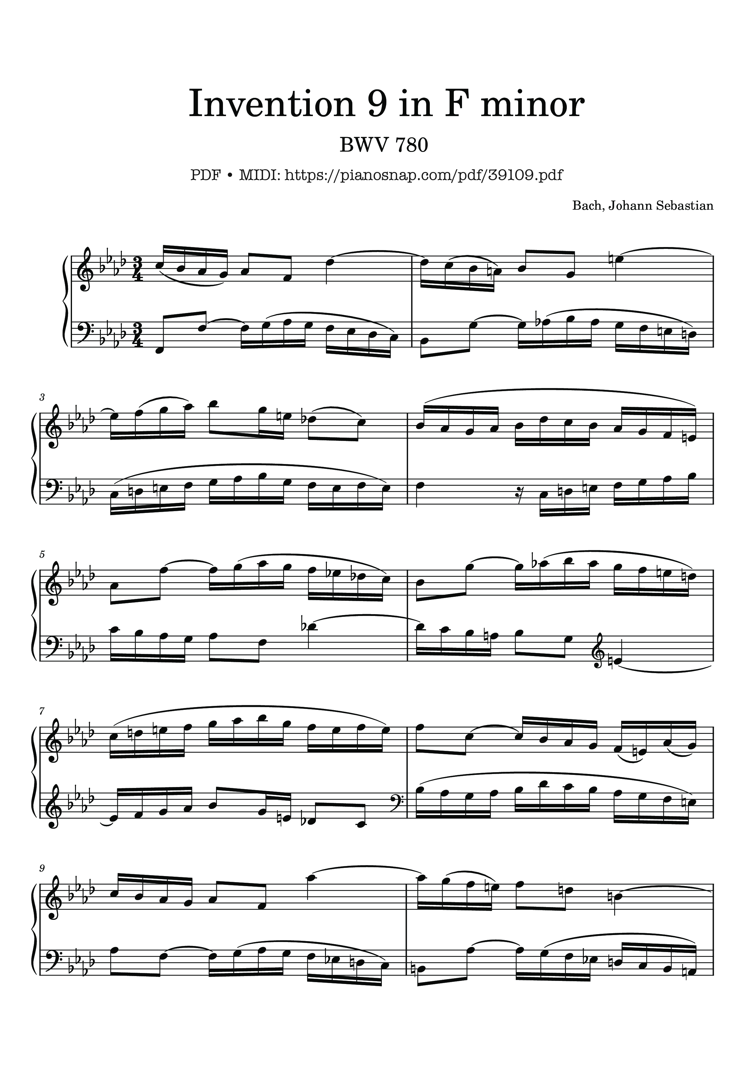Page 1 of Sheet music PDF Invention 9 in F Minor, BWV 780 - Johann Sebastian Bach