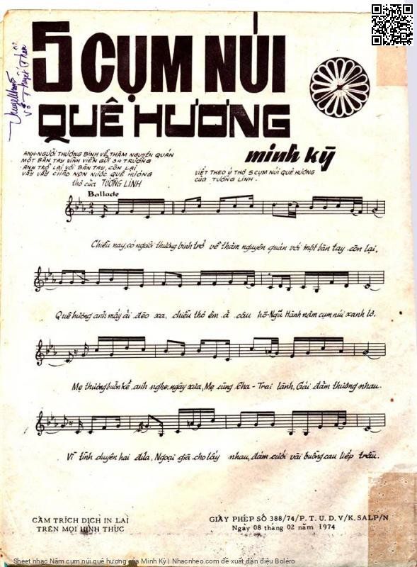 Page 2 of Sheet music PDF Năm cụm núi quê hương - Minh Kỳ
