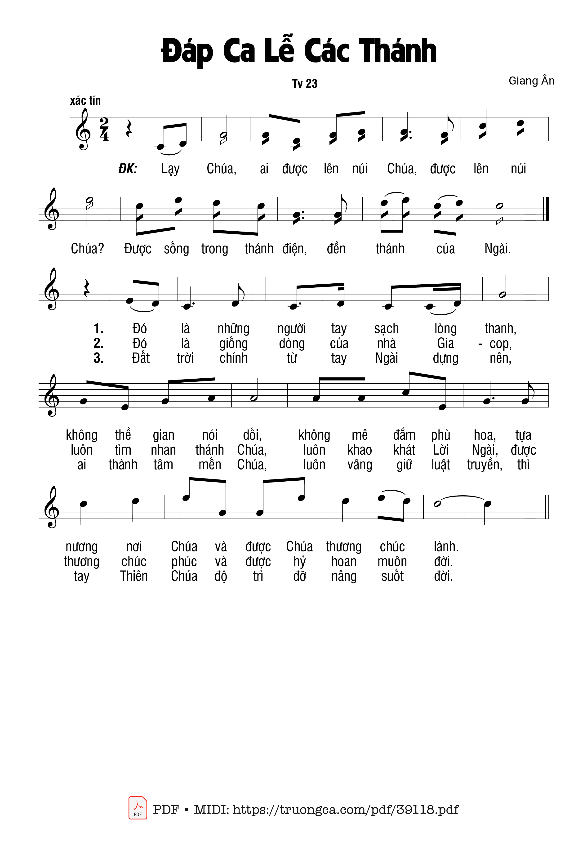 Page 1 of Sheet music PDF Đáp Ca Lễ Các Thánh (Thánh Vịnh 23) - Giang Ân