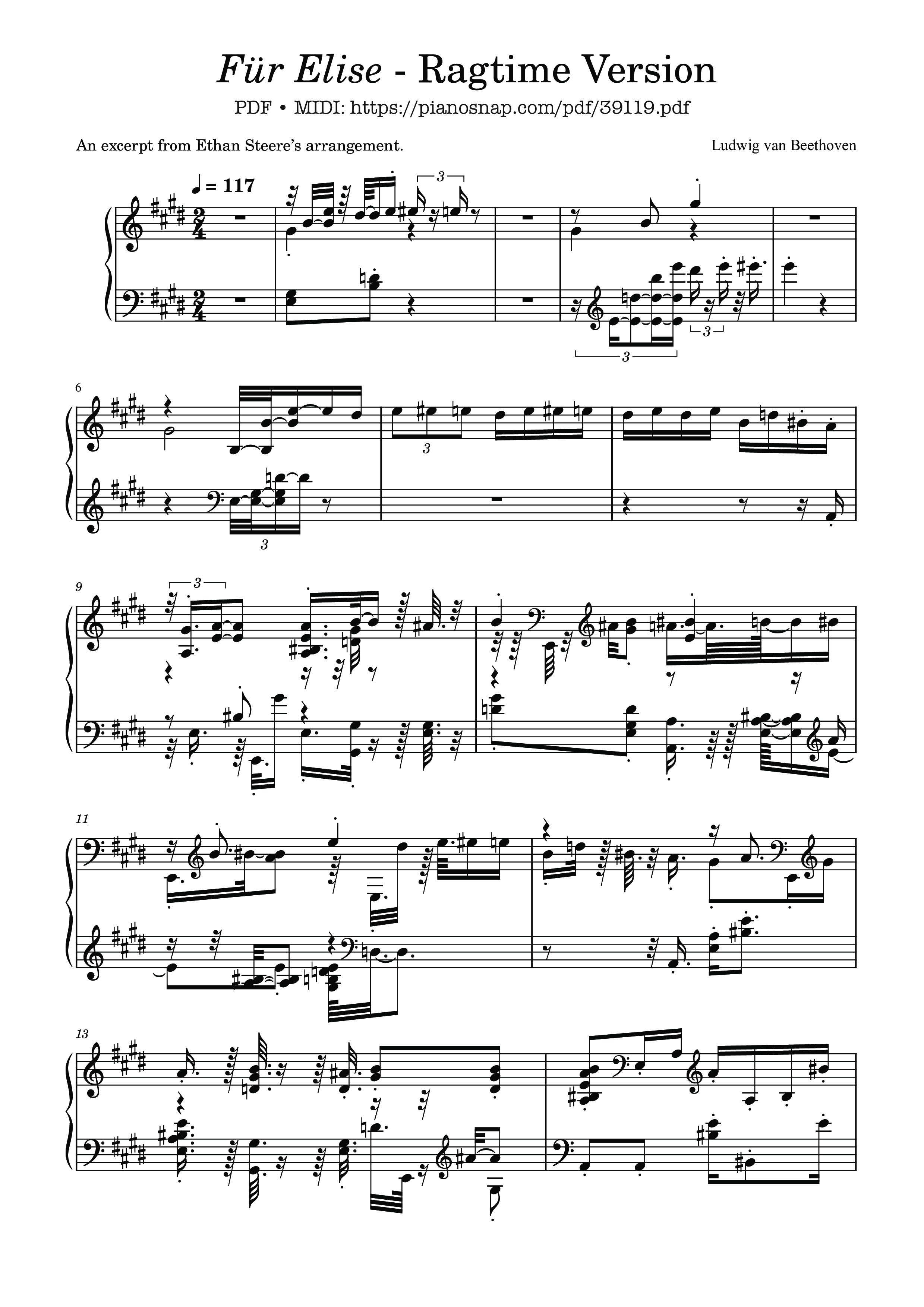 Page 1 of Sheet music PDF Fur Elise - Ragtime Version - Ludwig van Beethoven