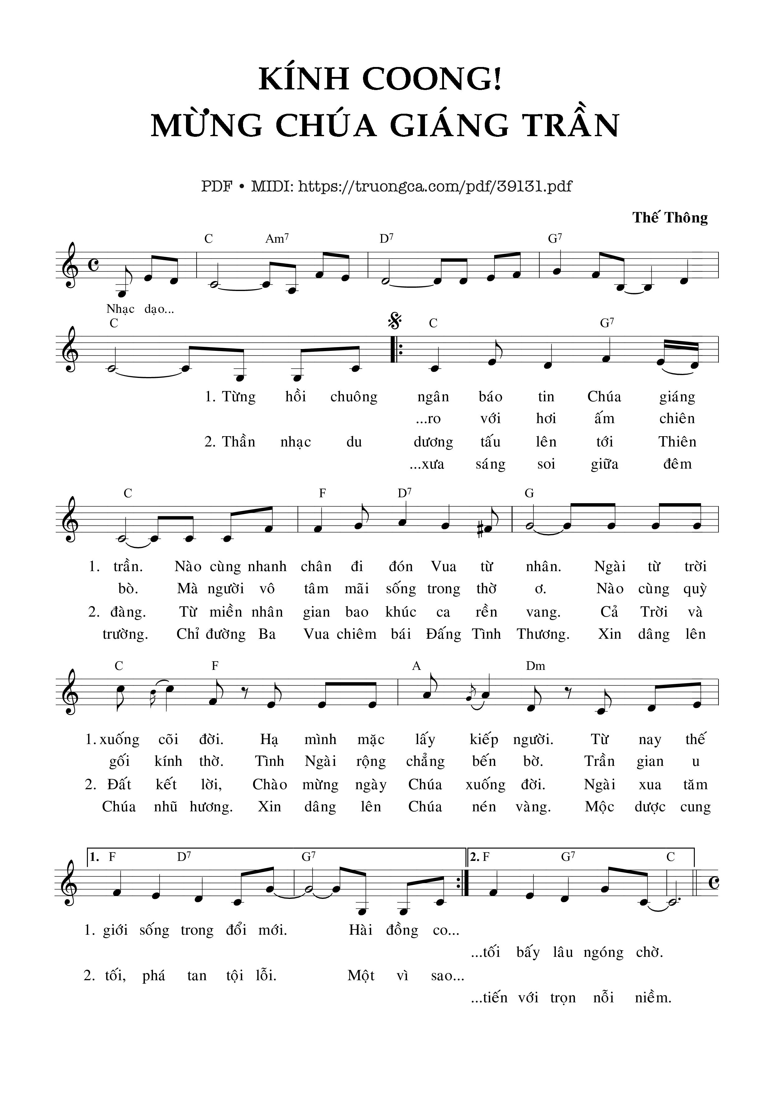 Page 1 of Sheet music PDF Kính Coong Mừng Chúa Giáng Trần - Thế Thông