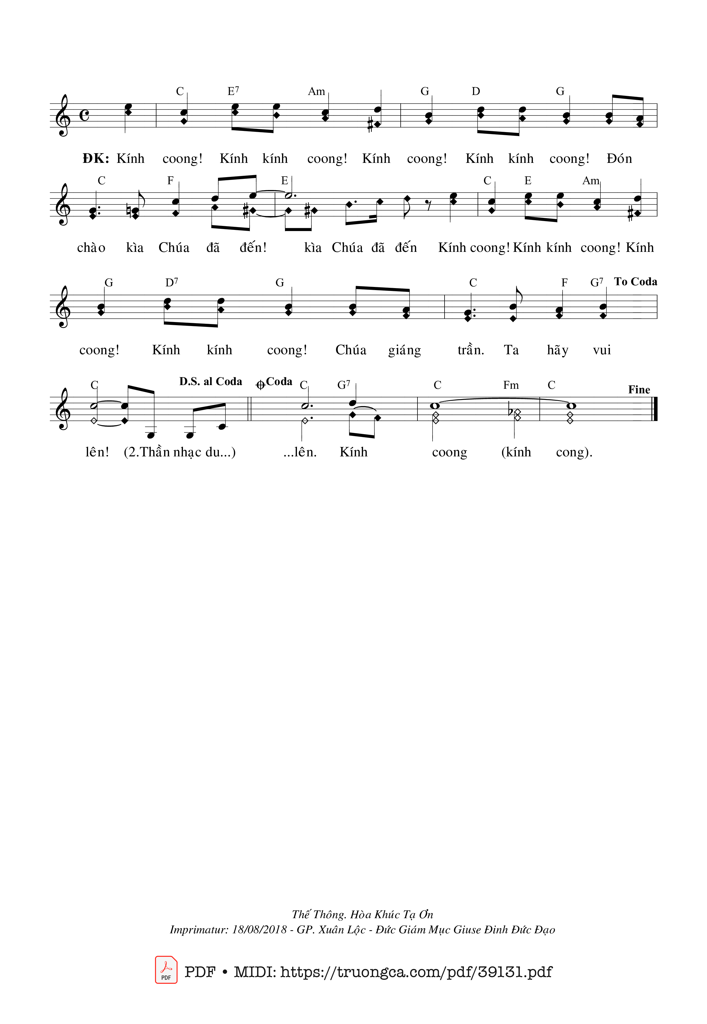 Page 2 of Sheet music PDF Kính Coong Mừng Chúa Giáng Trần - Thế Thông
