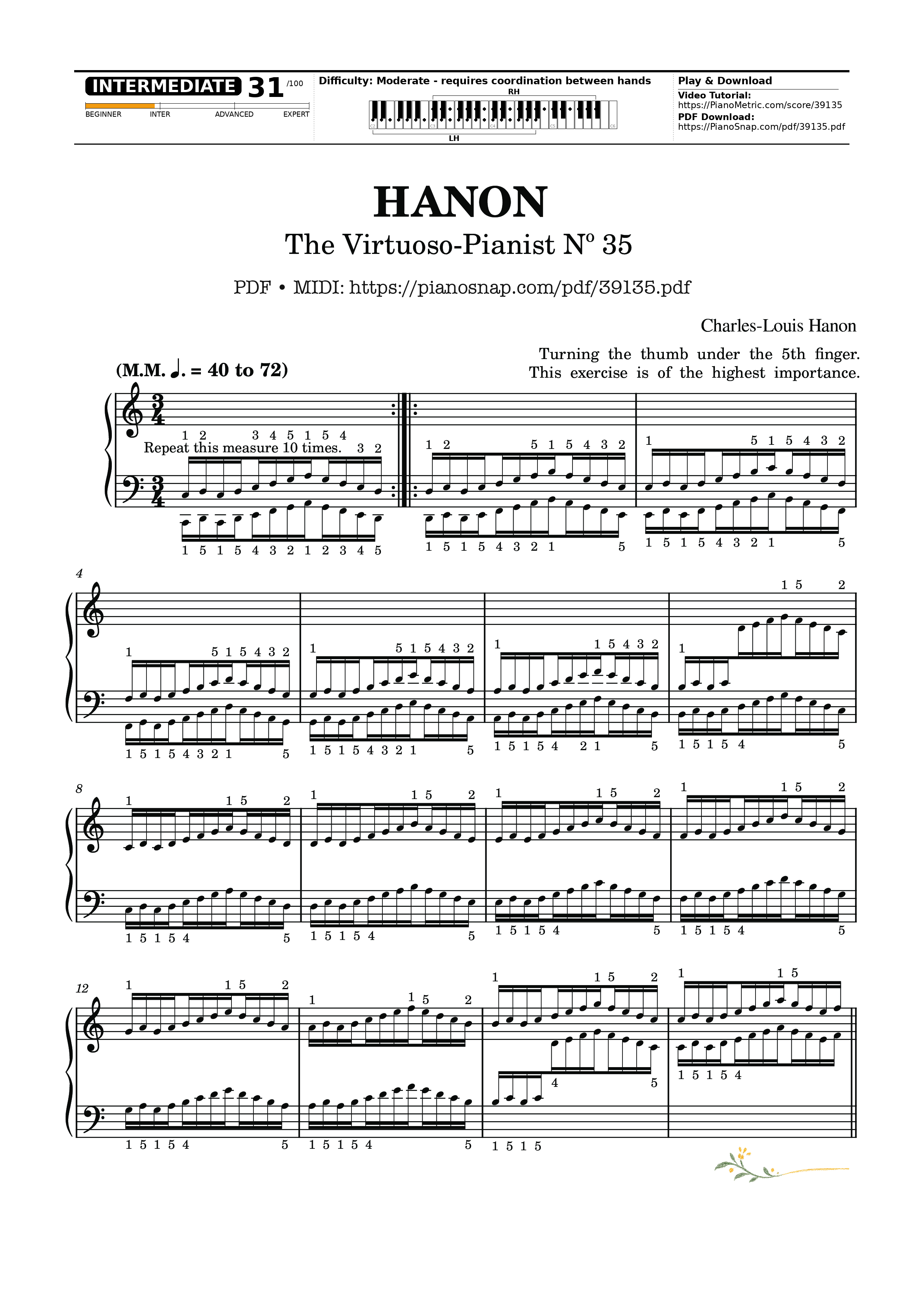 Page 1 of Sheet music PDF Piano Hanon - The Virtuoso Pianist No. 35 - Charles-Louis Hanon