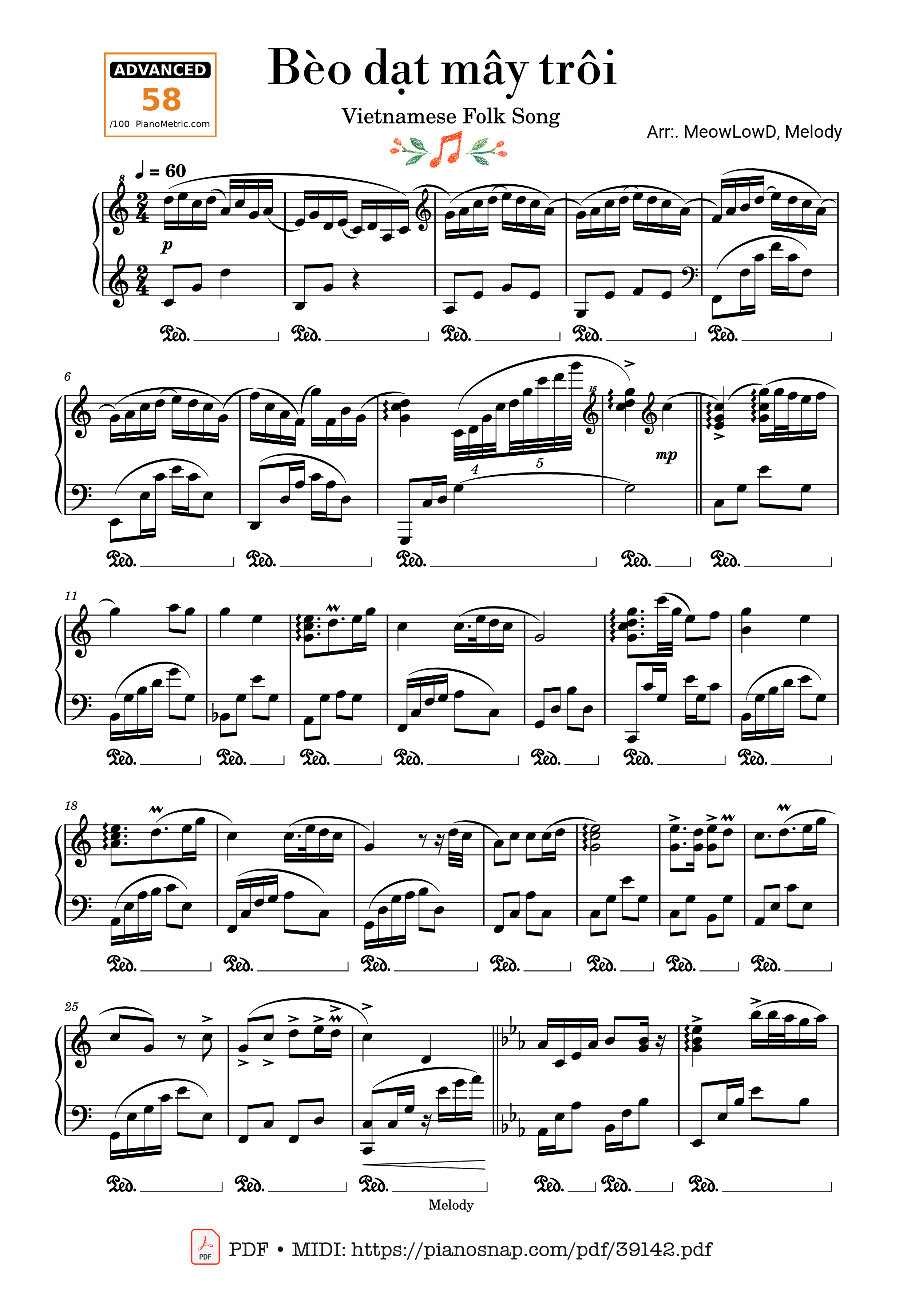 Page 1 of Sheet music PDF Piano Bèo dạt mây trôi Piano - Dân ca
