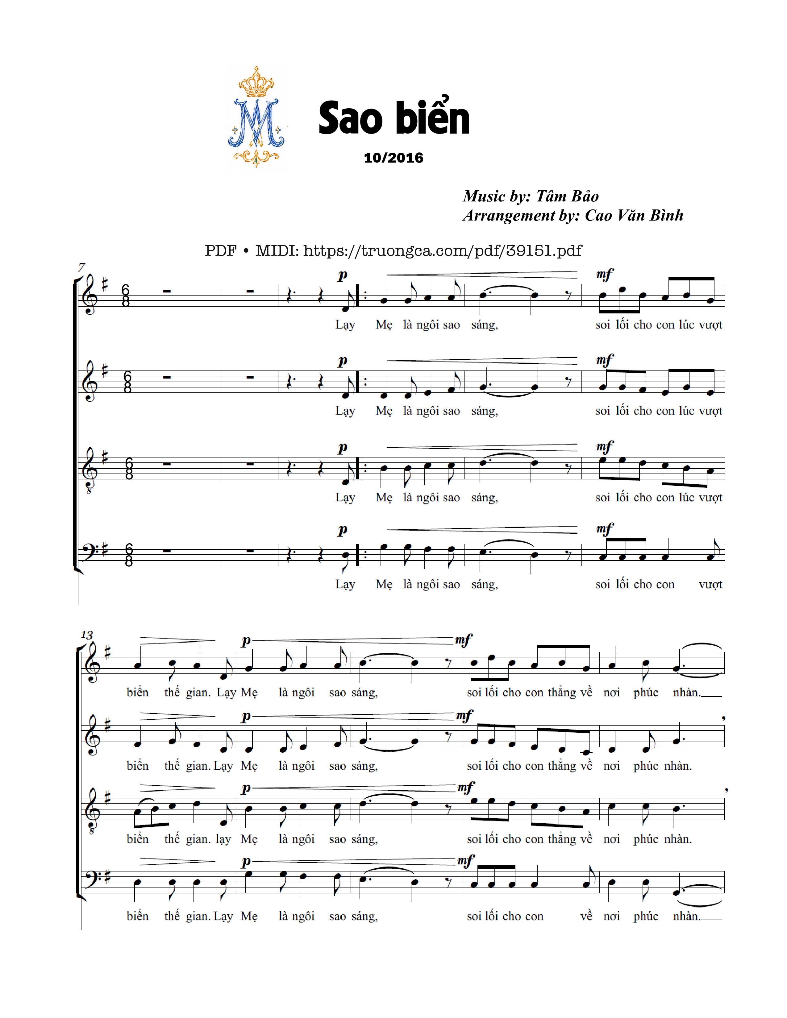 Page 1 of Sheet music PDF Sao biển - 4 bè (STAB) - Tâm Bảo