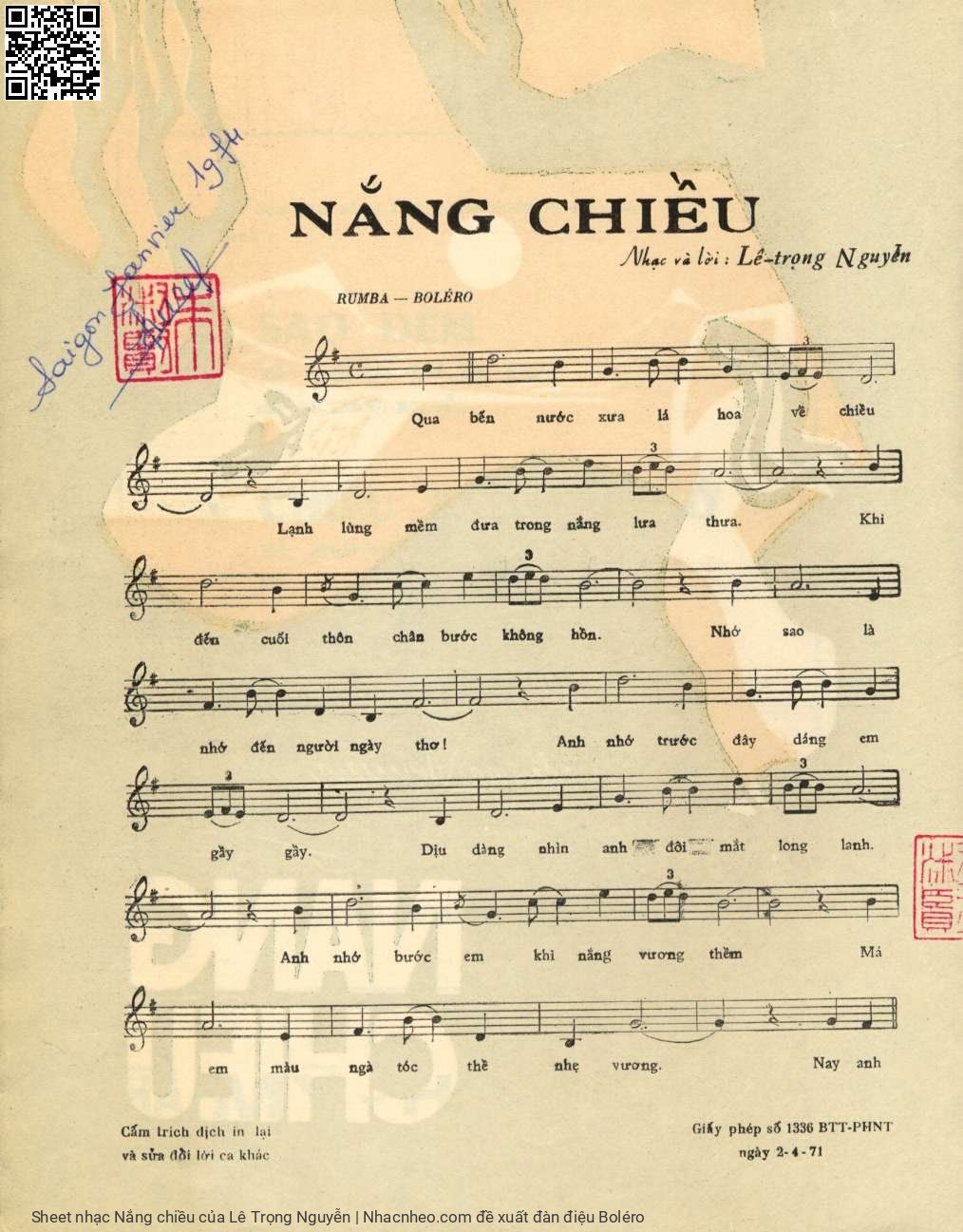 Page 2 of Sheet music PDF Nắng chiều - Lê Trọng Nguyễn