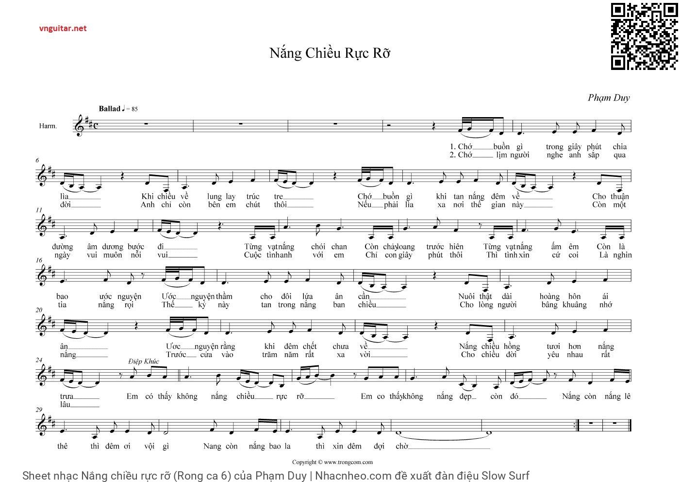 Sheet PDF of Nắng chiều rực rỡ (Rong ca 6)