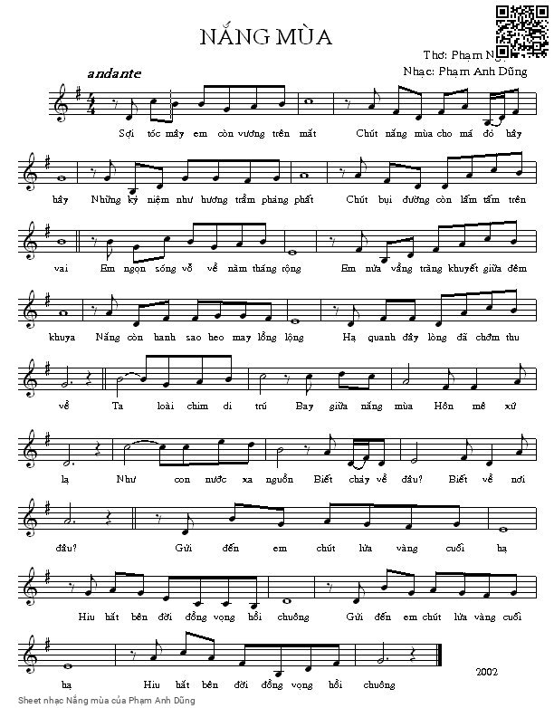 Sheet PDF of Nắng mùa - Phạm Anh Dũng