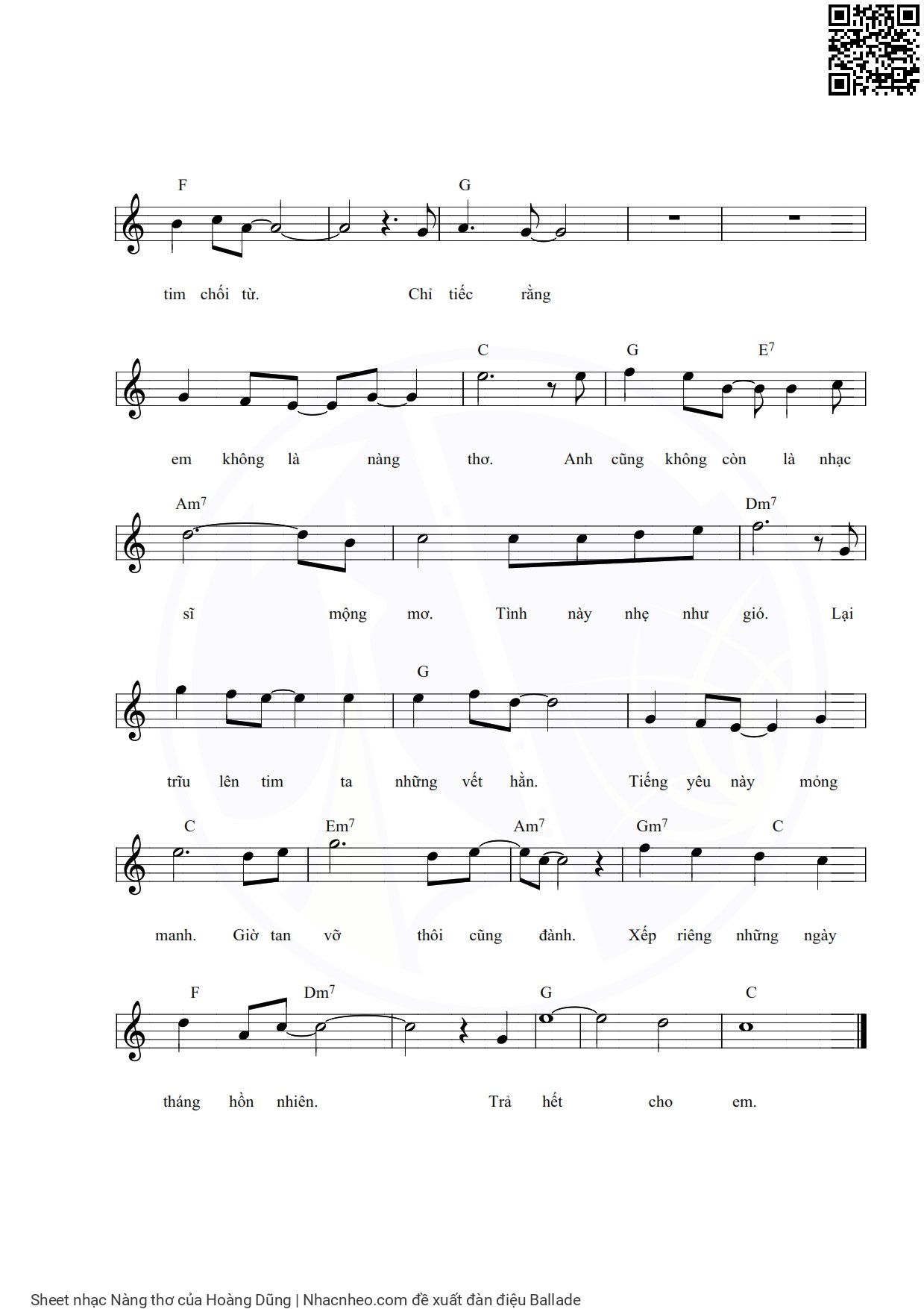 Page 2 of Sheet music PDF Nàng thơ - Hoàng Dũng