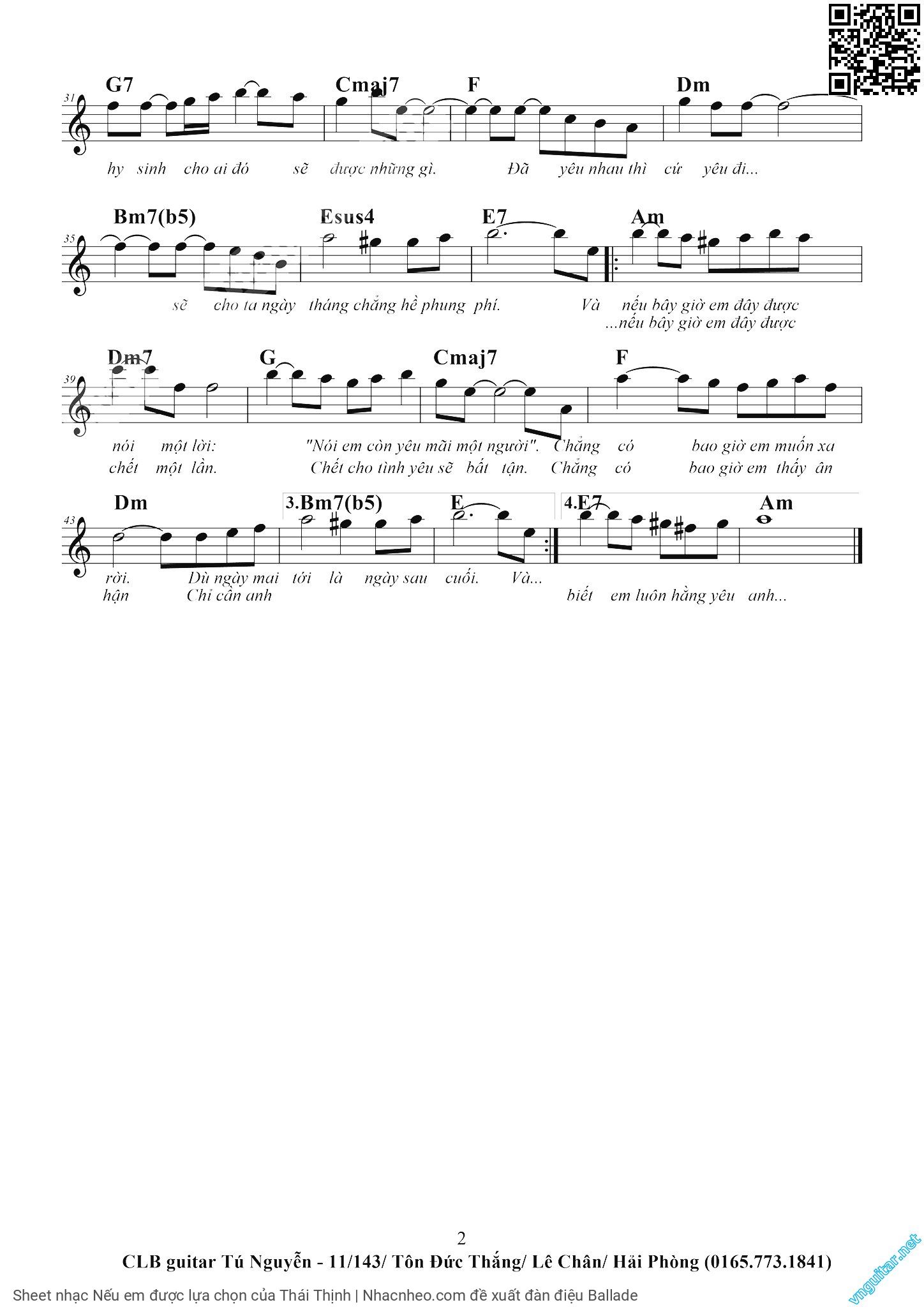 Page 2 of Sheet music PDF Nếu em được lựa chọn - Thái Thịnh