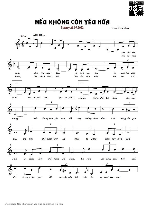 Sheet PDF of Nếu không còn yêu nữa