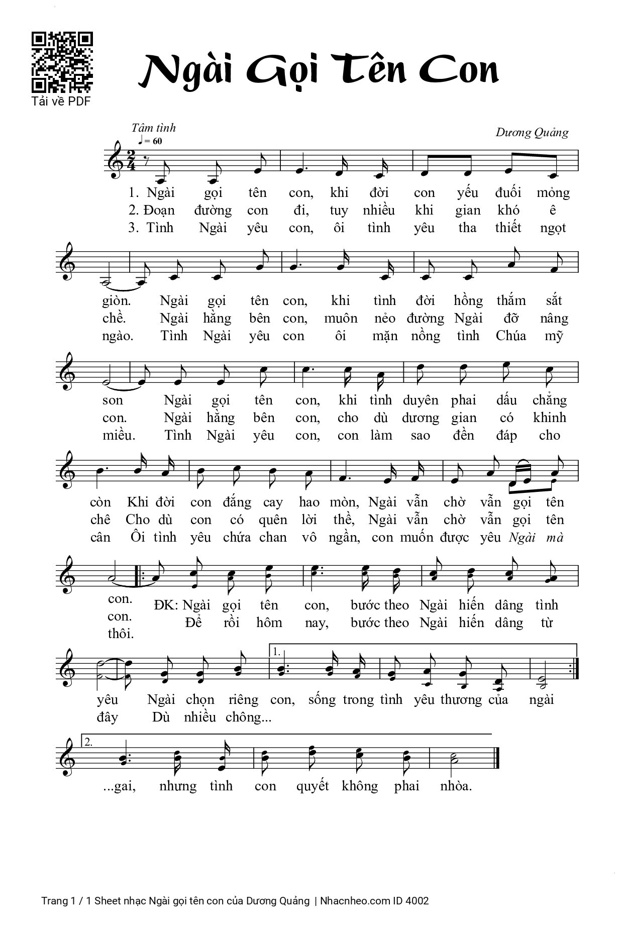 Sheet PDF of Ngài gọi tên con