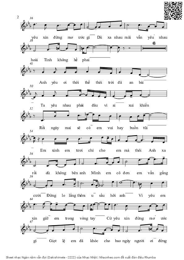 Page 2 of Sheet music PDF Ngàn năm vẫn đợi (Dakishimete - 抱きしめて) - Nhạc Nhật