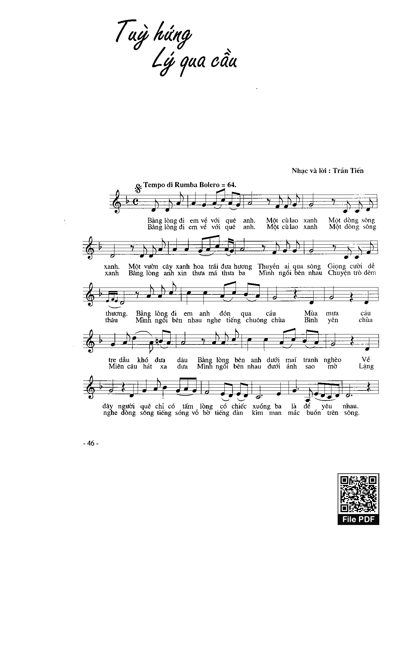Page 3 of Sheet music PDF Ngẫu hứng lý qua cầu - Trần Tiến