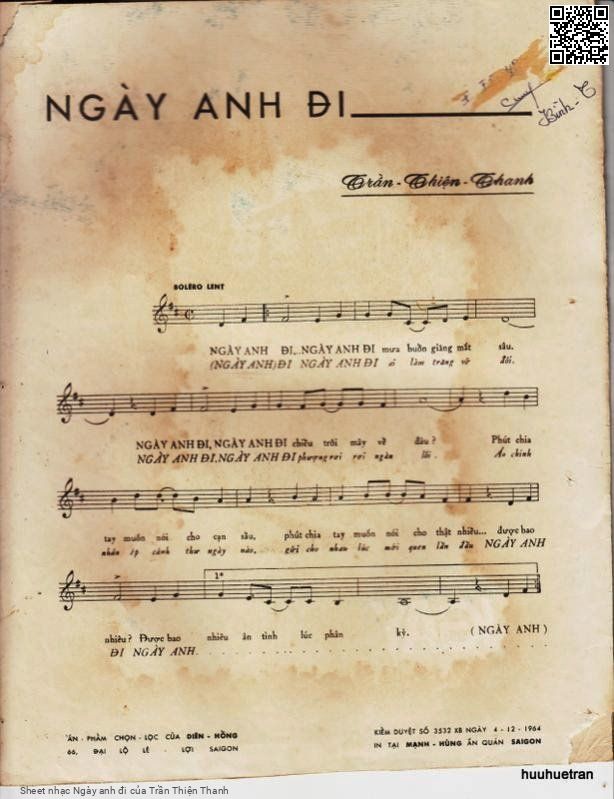 Page 2 of Sheet music PDF Ngày anh đi - Trần Thiện Thanh
