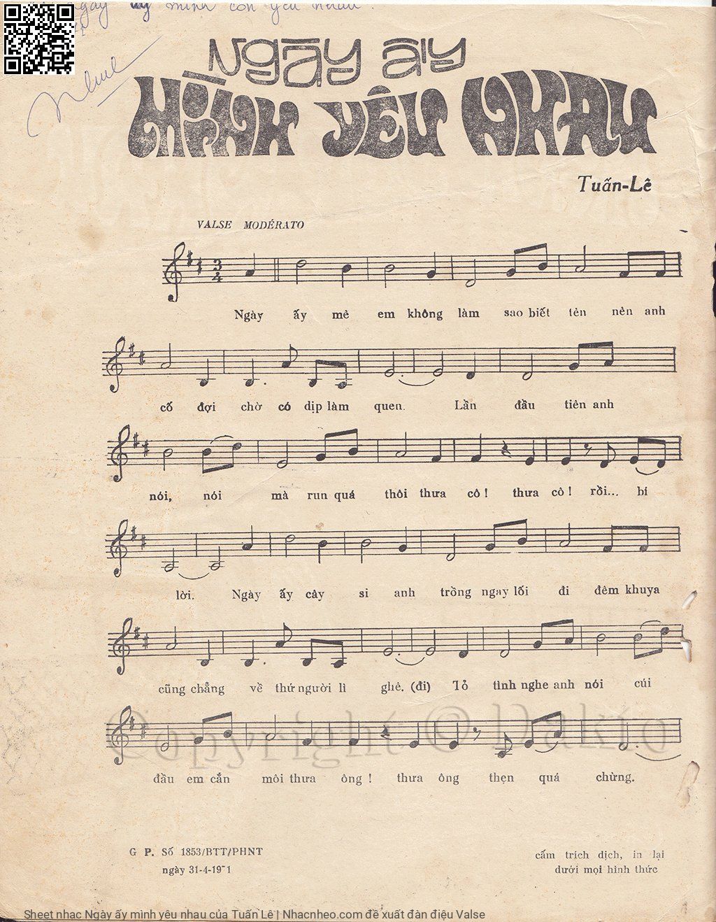 Page 2 of Sheet music PDF Ngày ấy mình yêu nhau - Tuấn Lê