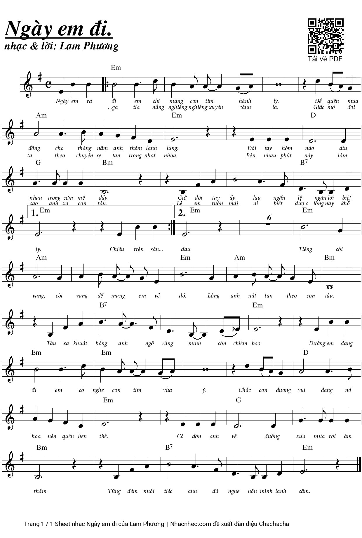 Sheet PDF of Ngày em đi - Lam Phương