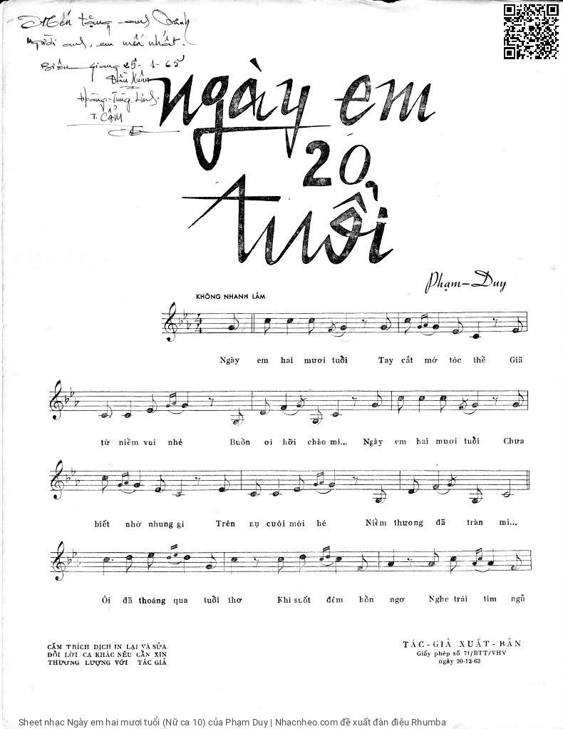 Page 2 of Sheet music PDF Ngày em hai mươi tuổi (Nữ ca 10) - Phạm Duy