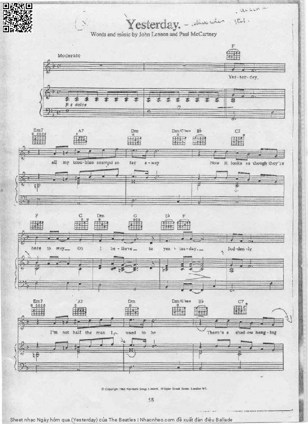 Sheet PDF of Ngày hôm qua (Yesterday)