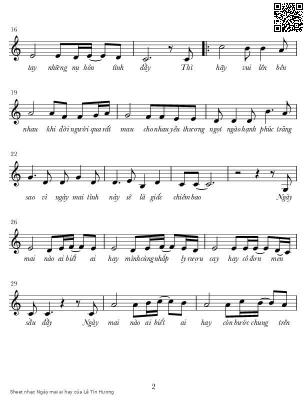 Page 2 of Sheet music PDF Ngày mai ai hay - Lê Tín Hương