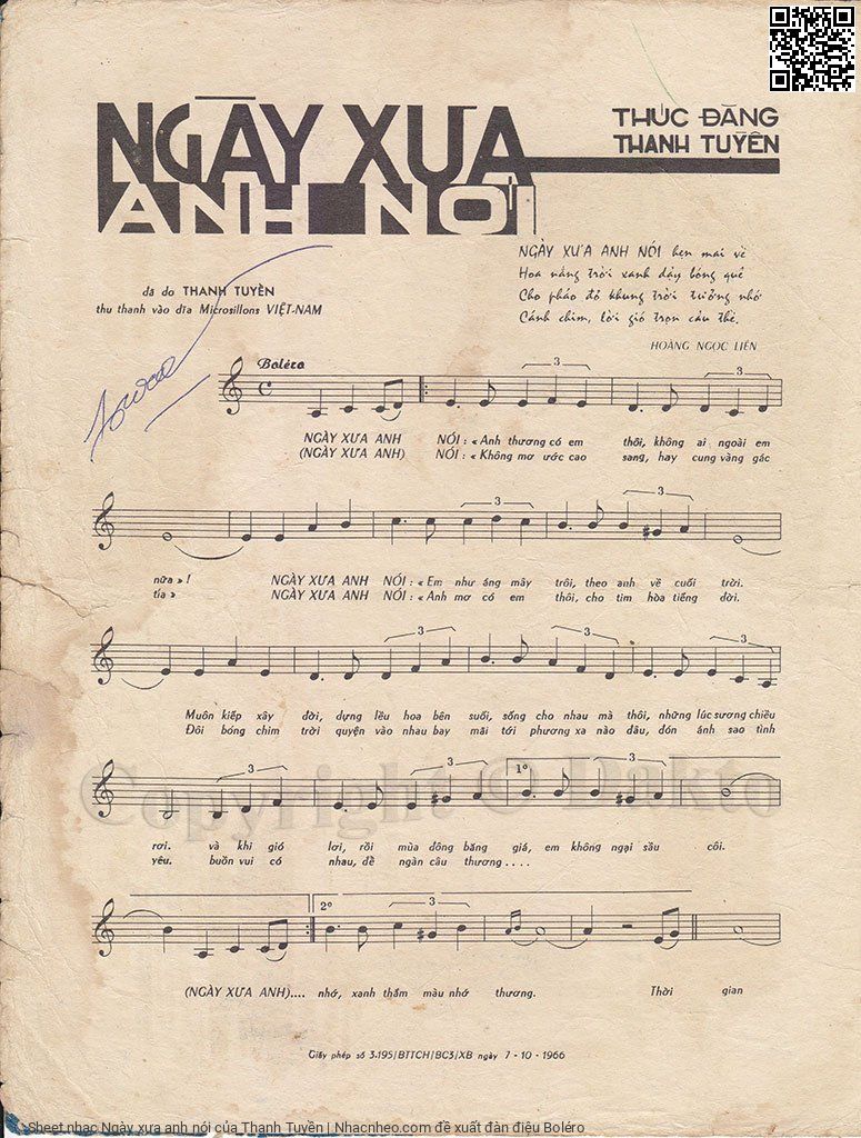 Page 2 of Sheet music PDF Ngày xưa anh nói - Thanh Tuyền