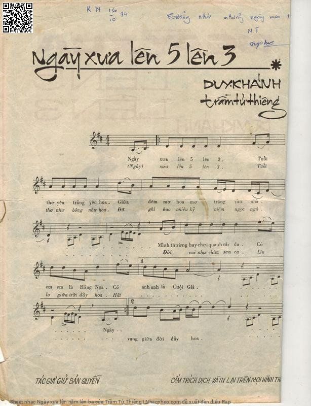 Page 2 of Sheet music PDF Ngày xưa lên năm lên ba - Trầm Tử Thiêng