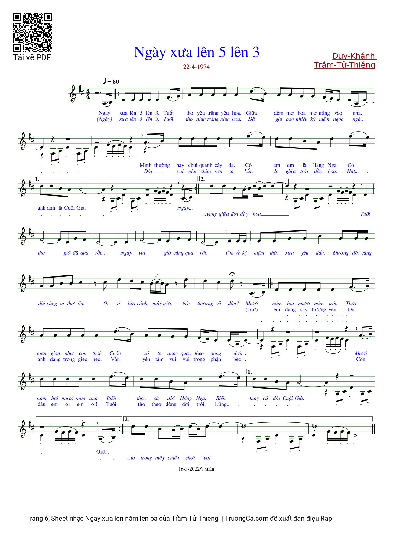 Page 6 of Sheet music PDF Ngày xưa lên năm lên ba - Trầm Tử Thiêng