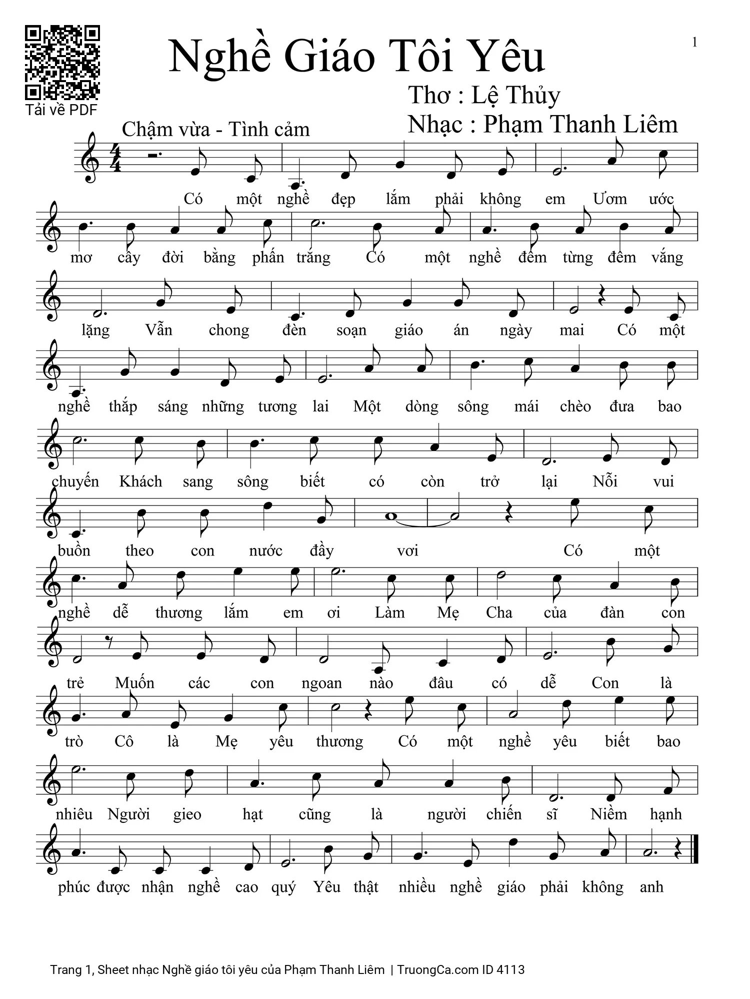 Sheet PDF of Nghề giáo tôi yêu