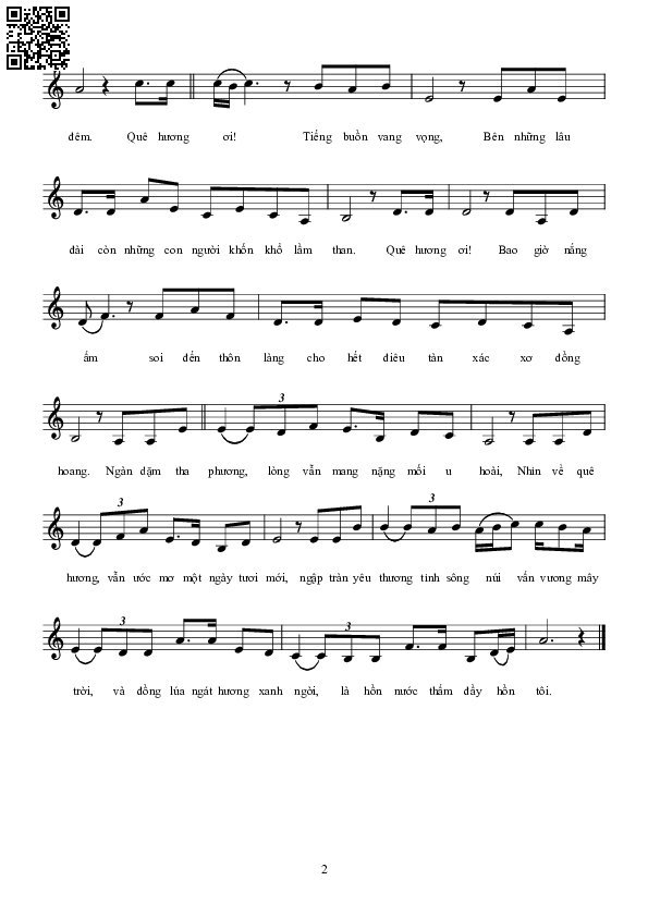 Page 2 of Sheet music PDF Nghĩ về quê hương - Lê Vân Tú