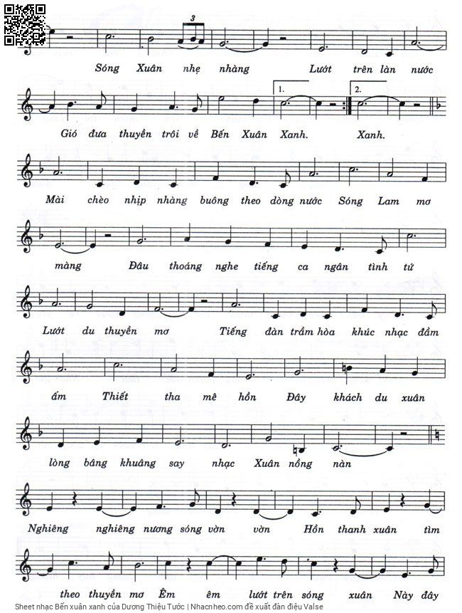 Page 2 of Sheet music PDF Bến xuân xanh - Dương Thiệu Tước