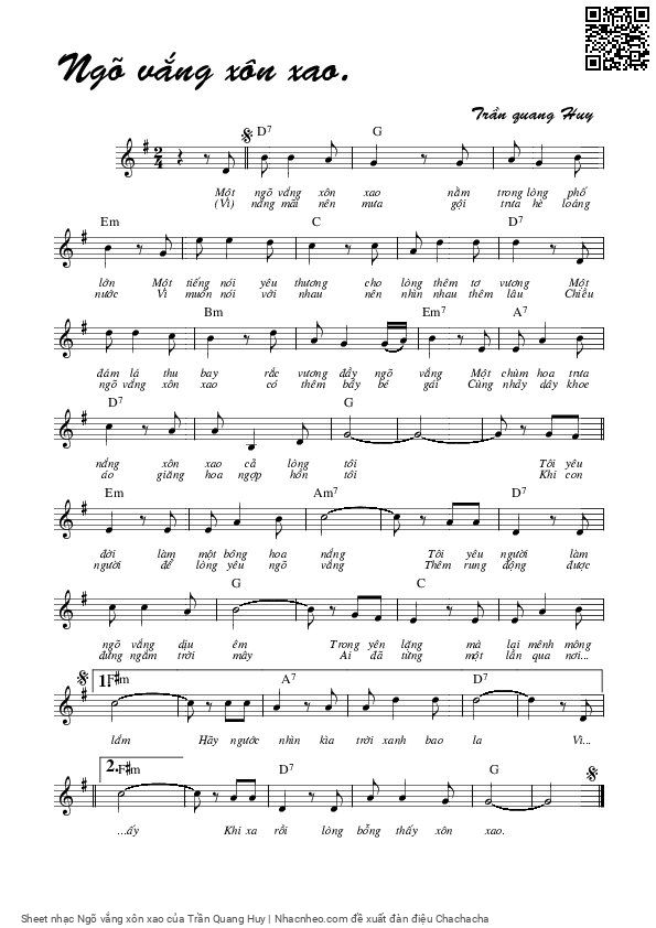 Page 1 of Sheet music PDF Ngõ vắng xôn xao - Trần Quang Huy
