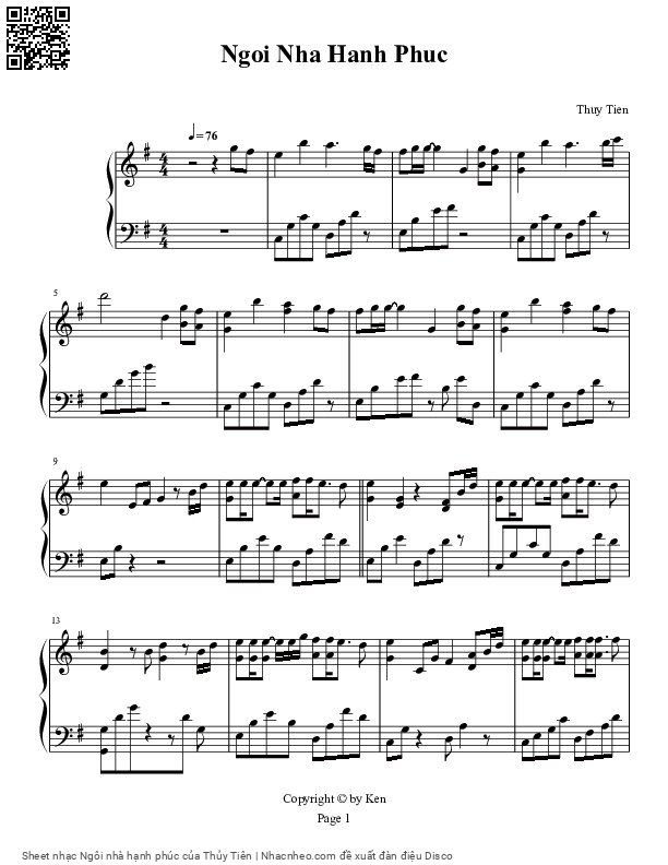 Page 1 of Sheet music PDF Ngôi nhà hạnh phúc - Thủy Tiên