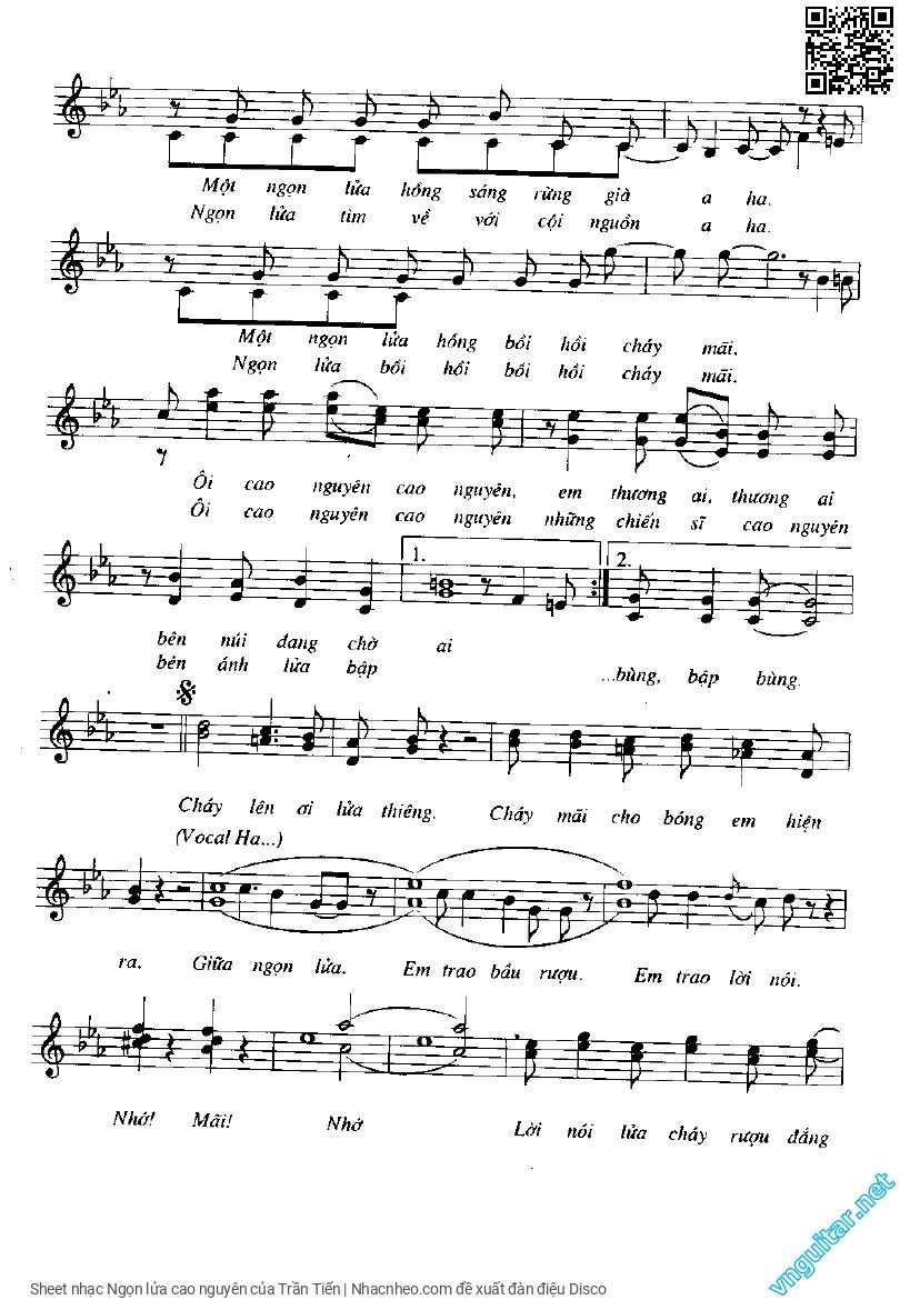 Page 2 of Sheet music PDF Ngọn lửa cao nguyên - Trần Tiến