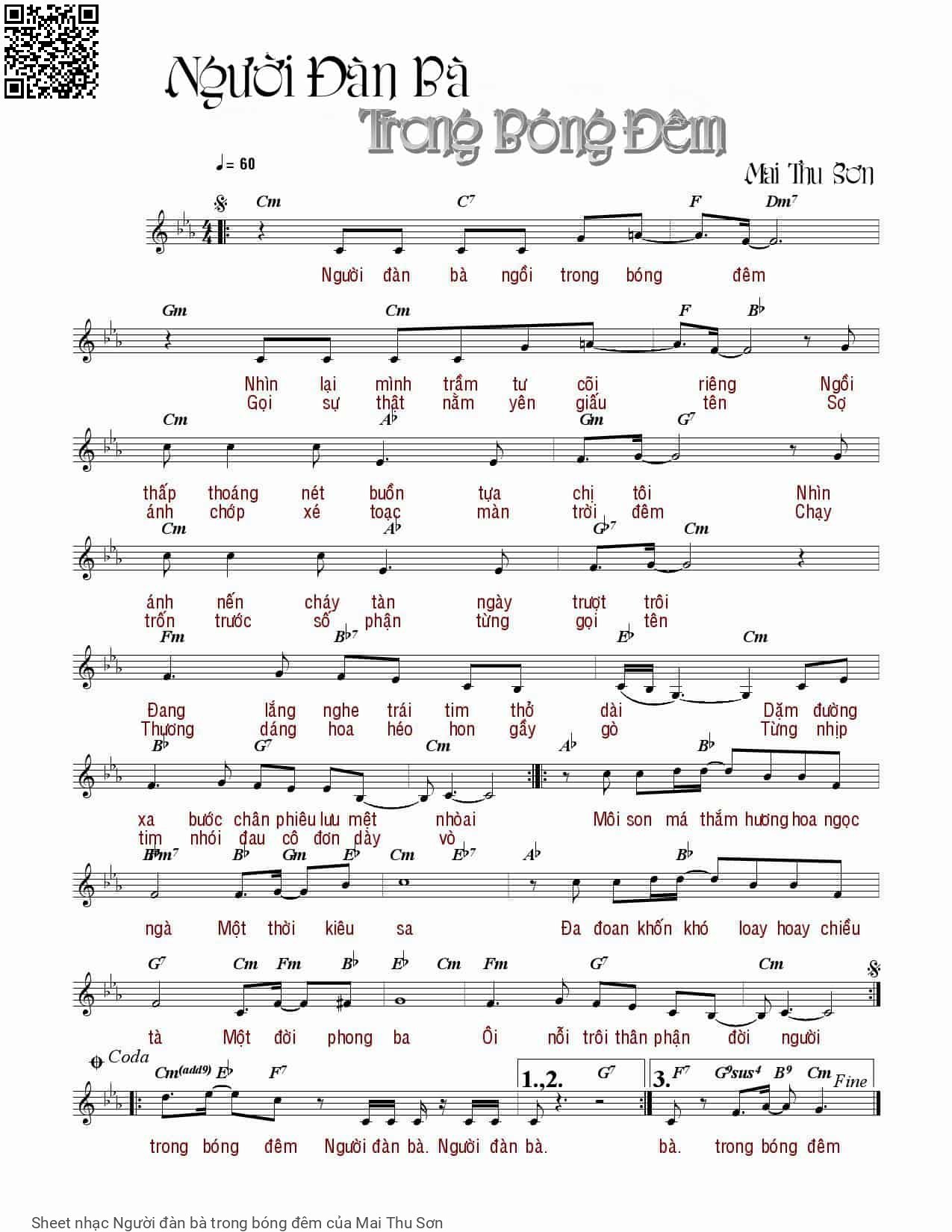 Page 1 of Sheet music PDF Người đàn bà trong bóng đêm - Mai Thu Sơn