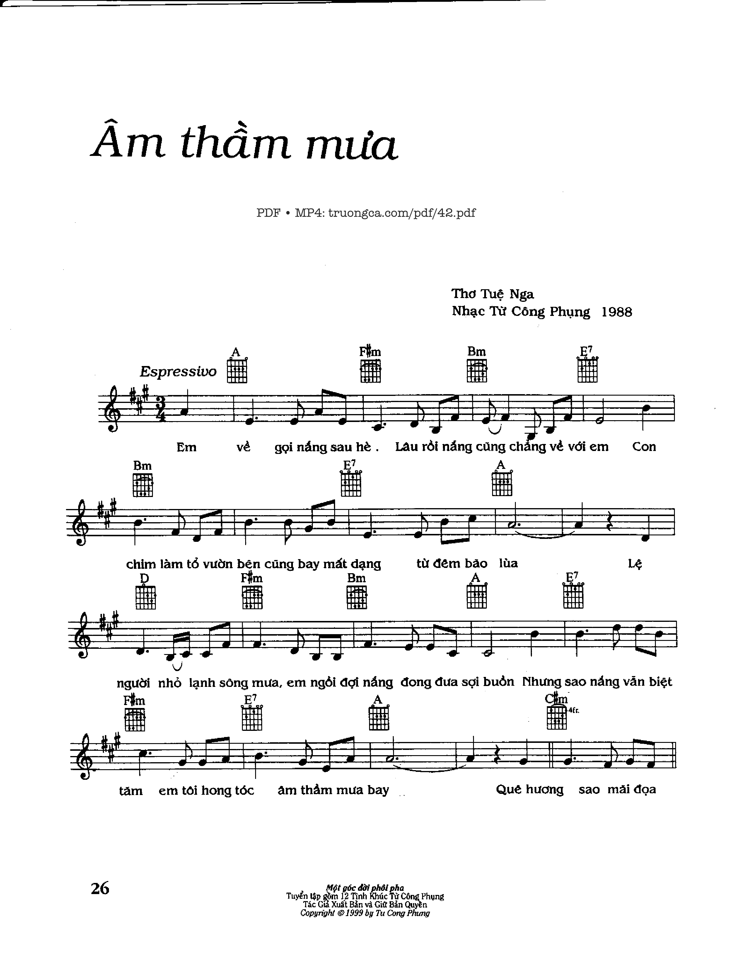 Page 1 of Sheet music PDF Âm thầm mưa - Từ Công Phụng