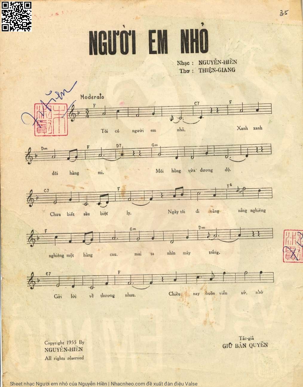 Page 2 of Sheet music PDF Người em nhỏ - Nguyễn Hiền