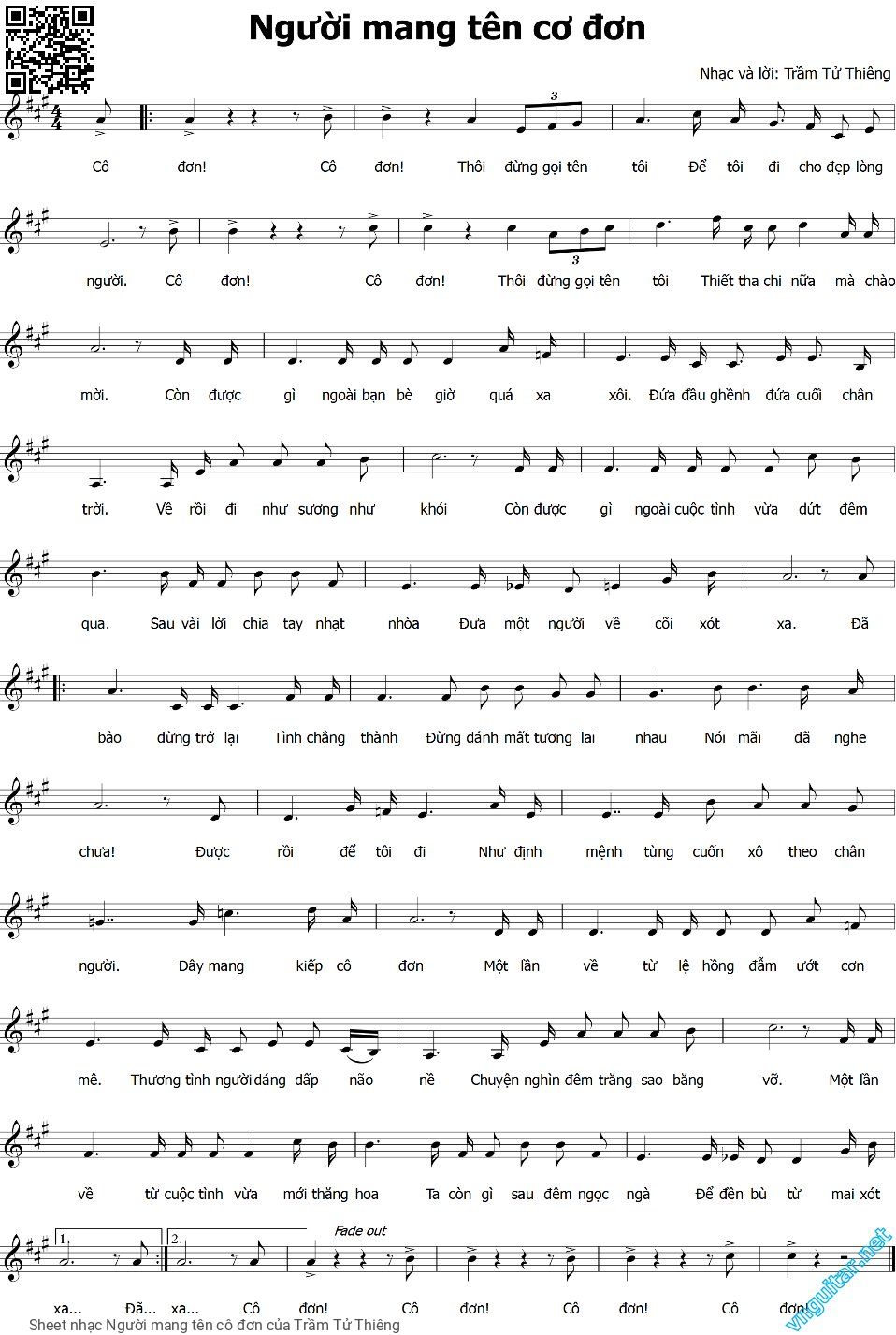 Sheet PDF of Người mang tên cô đơn