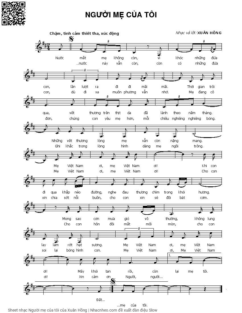 Page 1 of Sheet music PDF Người mẹ của tôi - Xuân Hồng