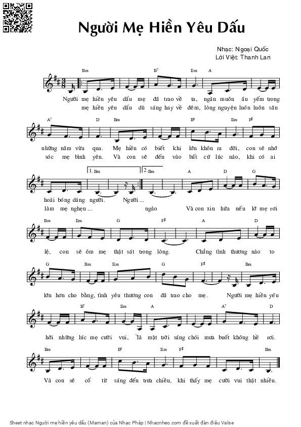 Sheet PDF of Người mẹ hiền yêu dấu (Maman)