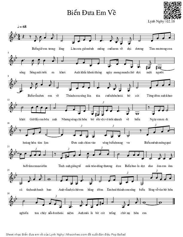 Page 1 of Sheet music PDF Biển đưa em về - Lynh Nghy