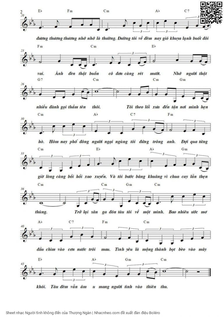 Page 2 of Sheet music PDF Người tình không đến - Thượng Ngàn