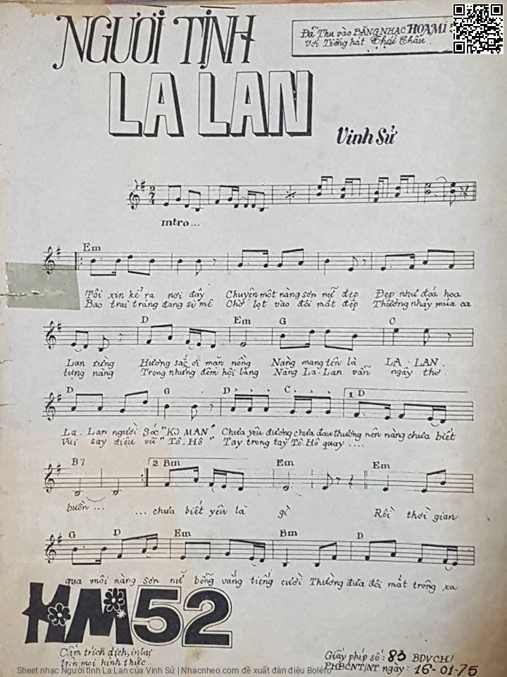 Page 2 of Sheet music PDF Người tình La Lan - Vinh Sử