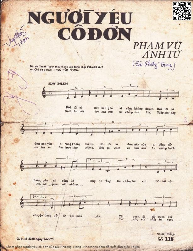 Page 2 of Sheet music PDF Người yêu cô đơn - Đài Phương Trang