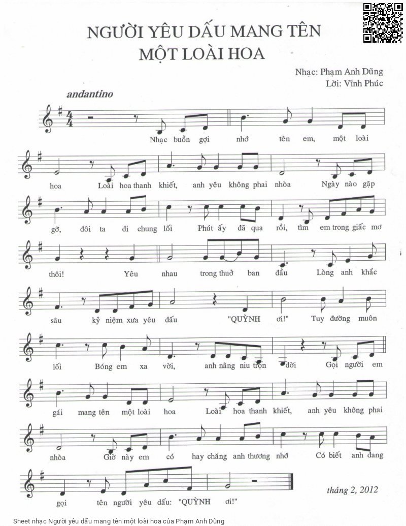 Sheet PDF of Người yêu dấu mang tên một loài hoa