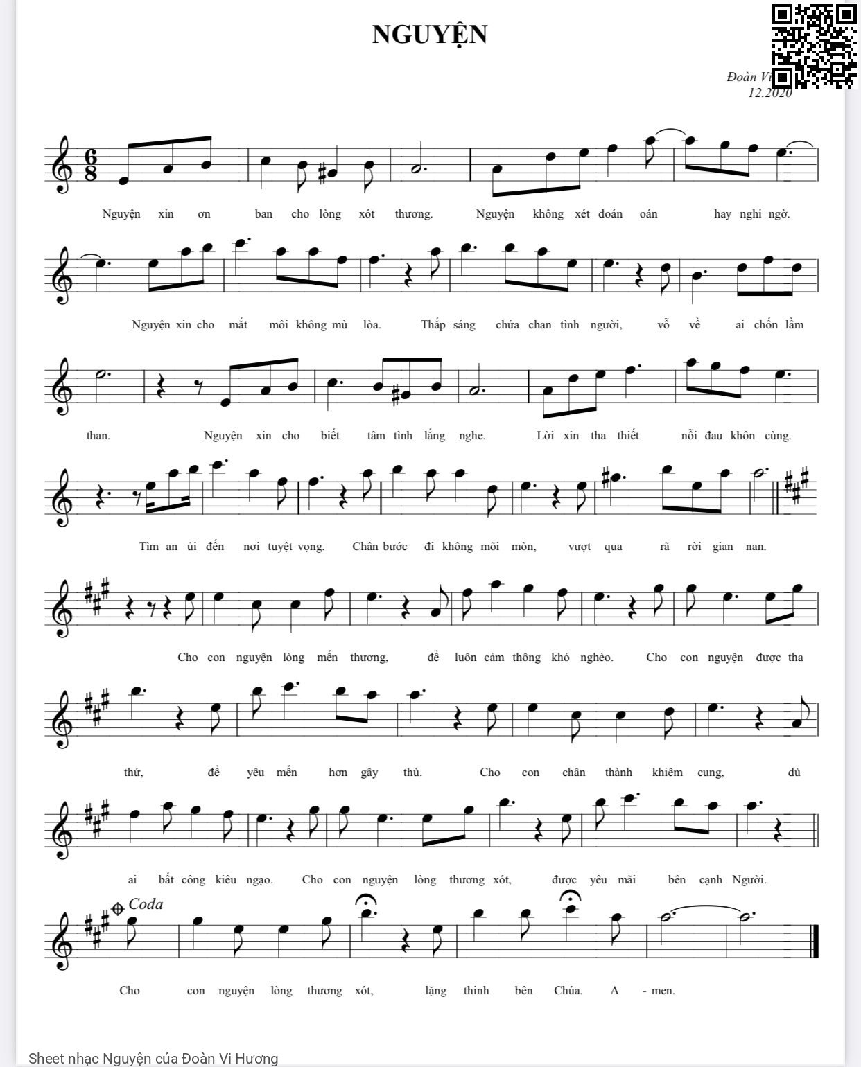 Page 1 of Sheet music PDF Nguyện - Đoàn Vi Hương